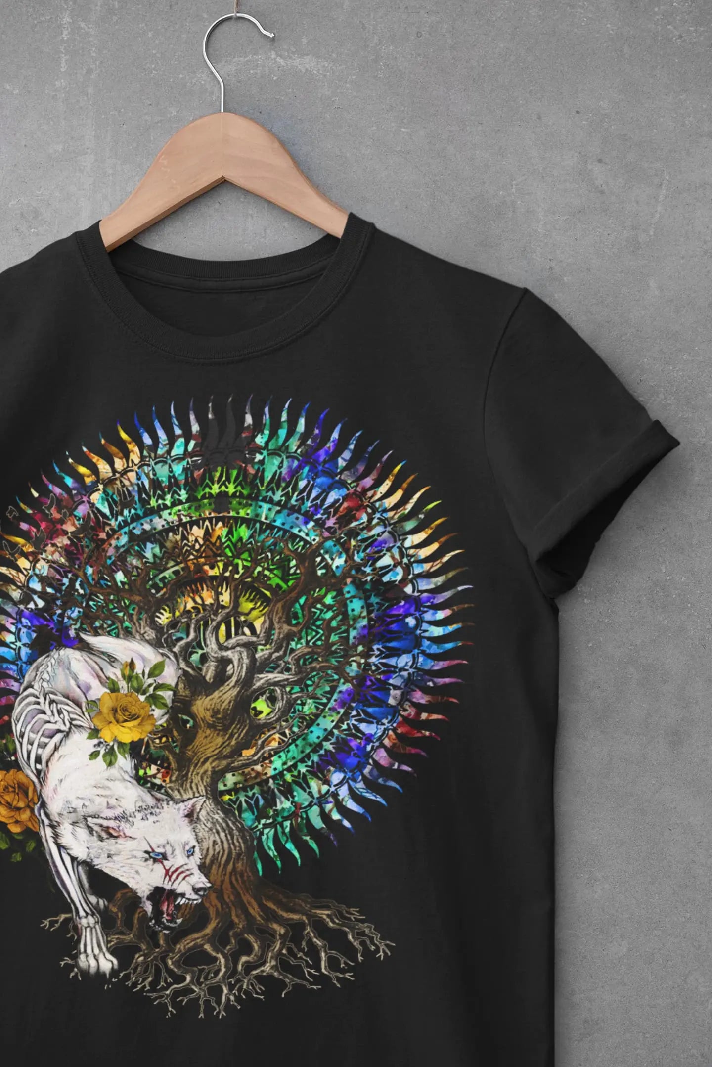 Wolf Mandala Tree Graphic Tee Shirt, Hoodie Sweatshirt